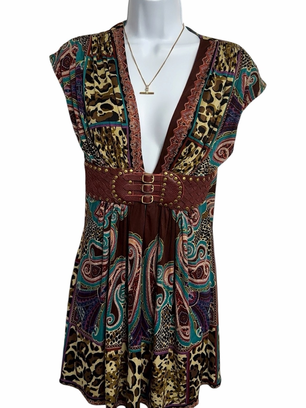 Vintage Sky Shiroda Dress Burgundy Belt Size Small Y2K 100% Silk